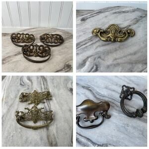 Vintage Ornate Brass Furniture Hardware Lot (8) Drawer Pulls